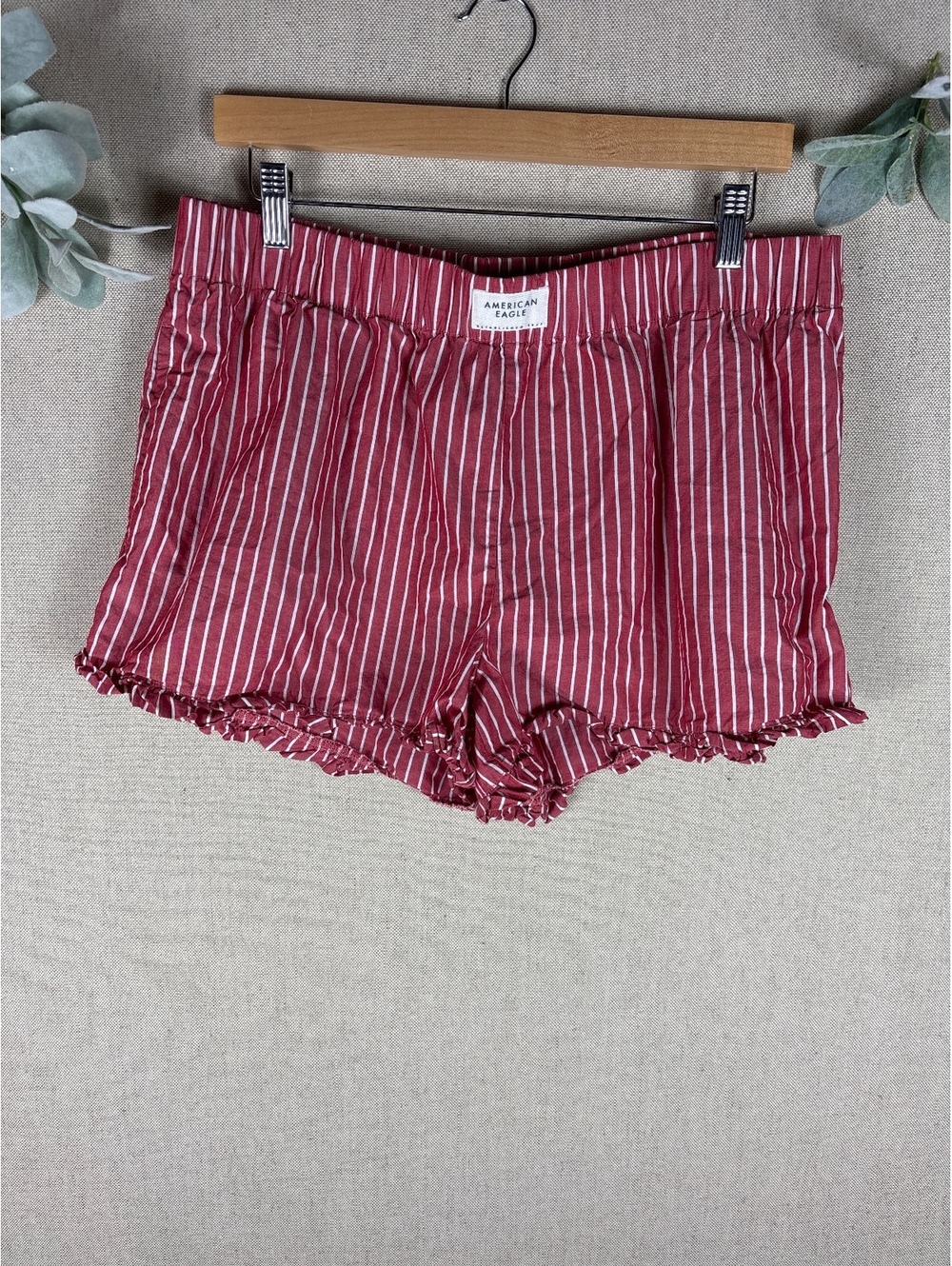 American Eagle > Red Striped Frill Bottom Boxer Shorts Large
